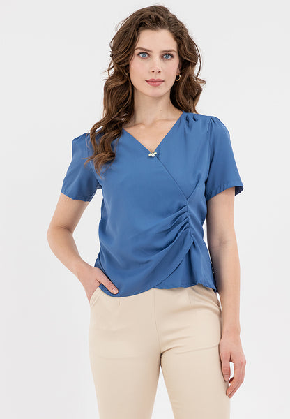KRIZIA wrap-style blouse with surplice neckline and draped pleats