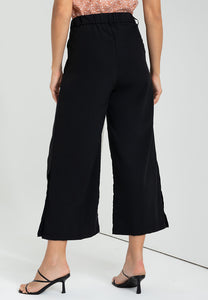 Krizia Cotton Blend High Waist Back Garter Wide Leg Pants with Bottom Button Openings