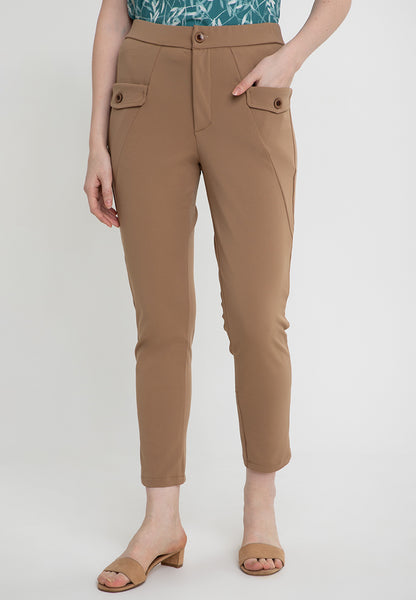 Krizia Cotton Blend Straight Cut Ultra Stretch Pants with Pocket Flaps