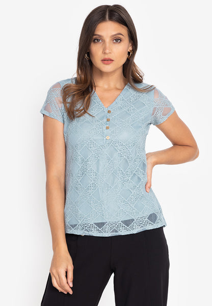 Krizia V-neck Checkered Lace Blouse