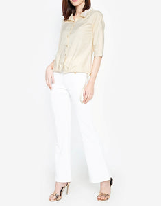 Krizia Buttoned Down Drawstring Hem Shirt with Floral Collar Detail