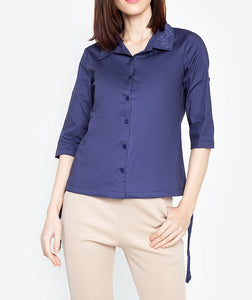 Krizia Buttoned Down Drawstring Hem Shirt with Floral Collar Detail