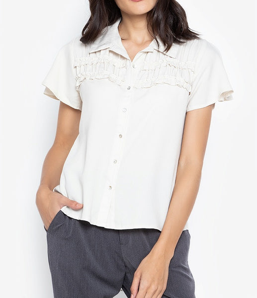 Collared Button Down Blouse with Frills