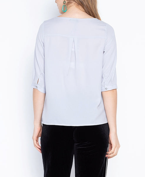 V-Neck 3/4 Blouse with Front Pleat