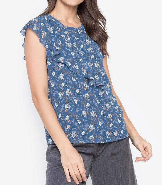 Printed Diagonal Frill Blouse