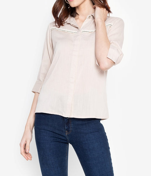 Button Down Stripe Embellished Blouse