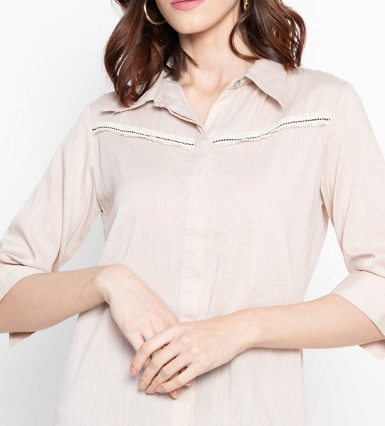 Button Down Stripe Embellished Blouse