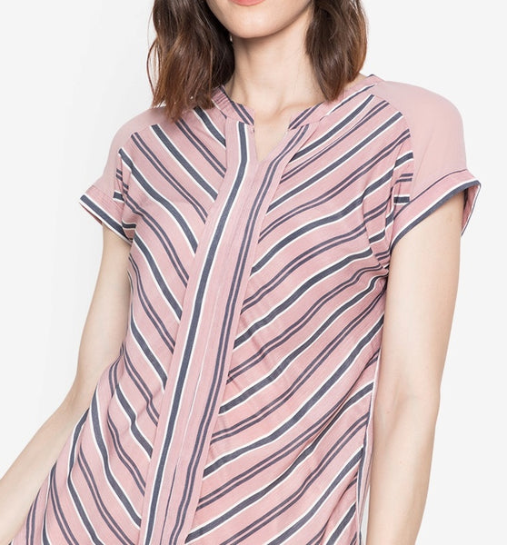 Striped V-Cut Soft Satin Blouse