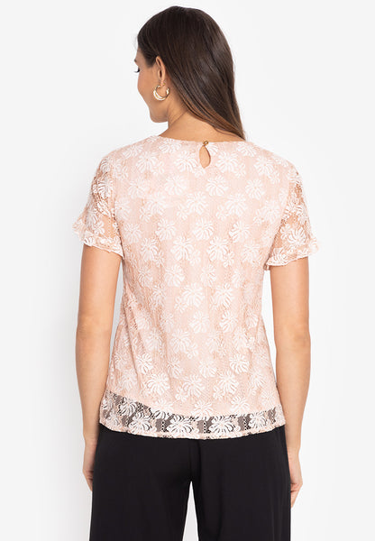 Krizia V-neck Frill Sleeve Lace Blouse Top