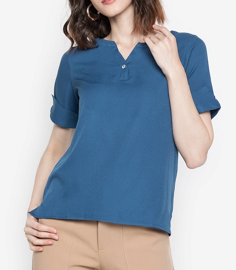 V-Cut Blouse with Statement Button