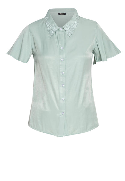 Krizia Embroidered Collar Button Down Blouse Top