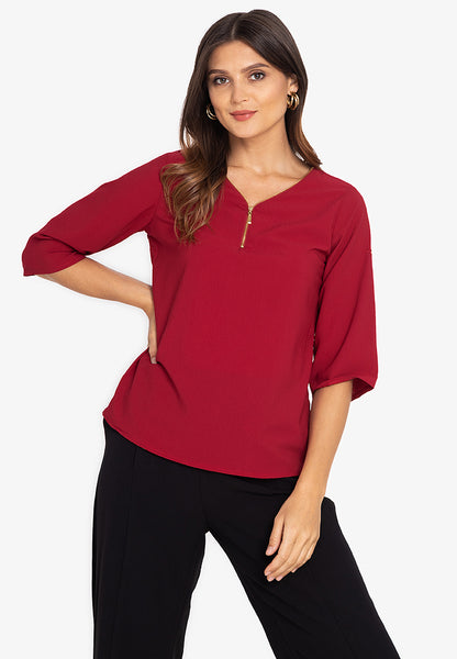 Krizia Roll Tab Sleeve Zipper Blouse Top