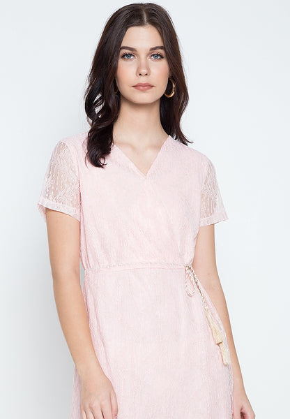 Overlap Drawstring Lace Dress