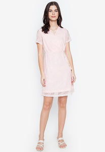 Overlap Drawstring Lace Dress