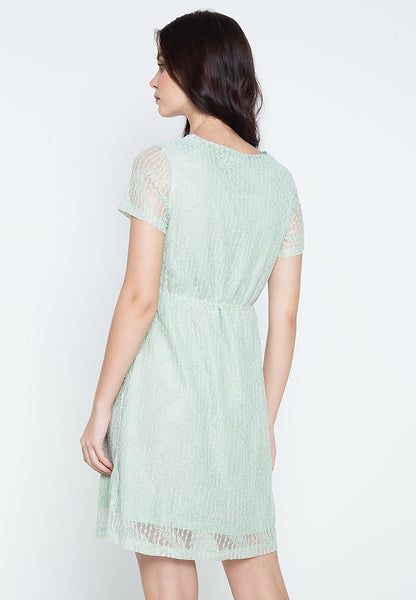 Overlap Drawstring Lace Dress