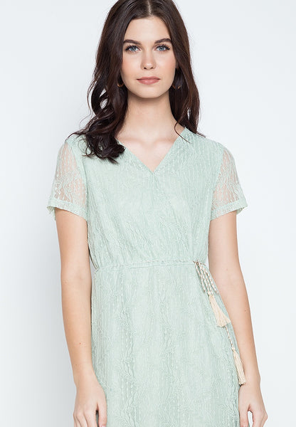 Overlap Drawstring Lace Dress