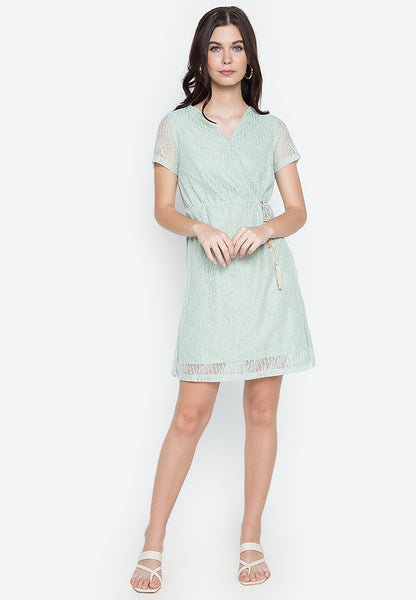 Overlap Drawstring Lace Dress