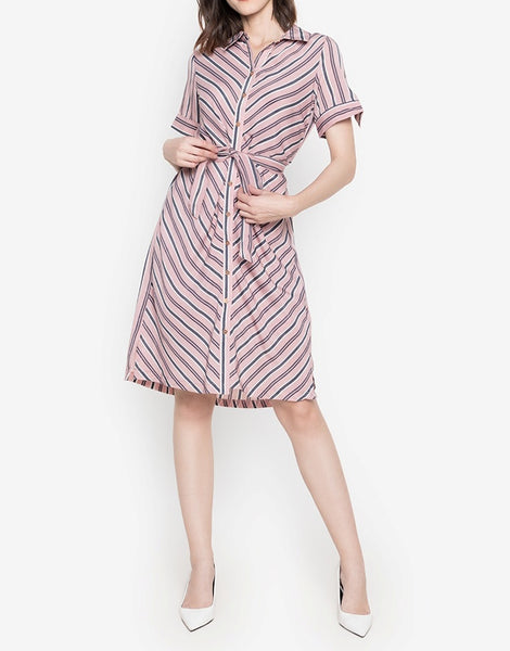 Striped Button Down Soft Satin Shift Dress