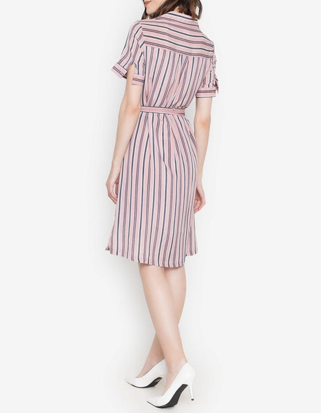 Striped Button Down Soft Satin Shift Dress