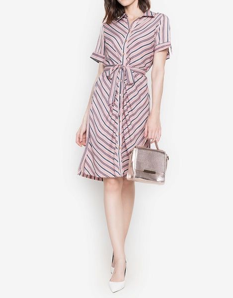 Striped Button Down Soft Satin Shift Dress