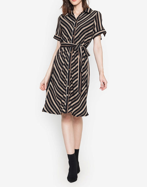 Striped Button Down Soft Satin Shift Dress