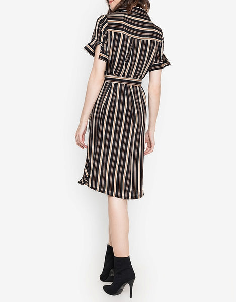 Striped Button Down Soft Satin Shift Dress