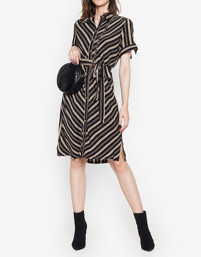 Striped Button Down Soft Satin Shift Dress