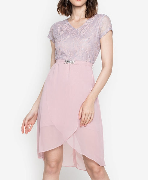 Lace Dress with Overlap Skirt & FREE Crystal Belt