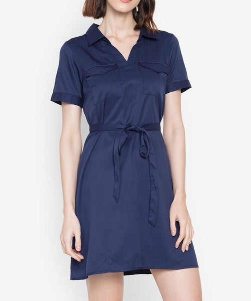 Collared Shift Dress with Pockets