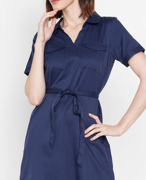 Collared Shift Dress with Pockets