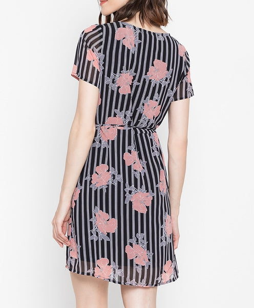 Printed Overlap Flowy Dress