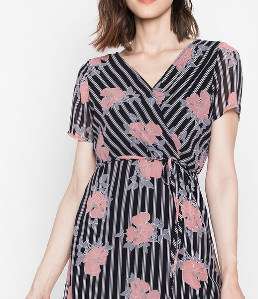 Printed Overlap Flowy Dress