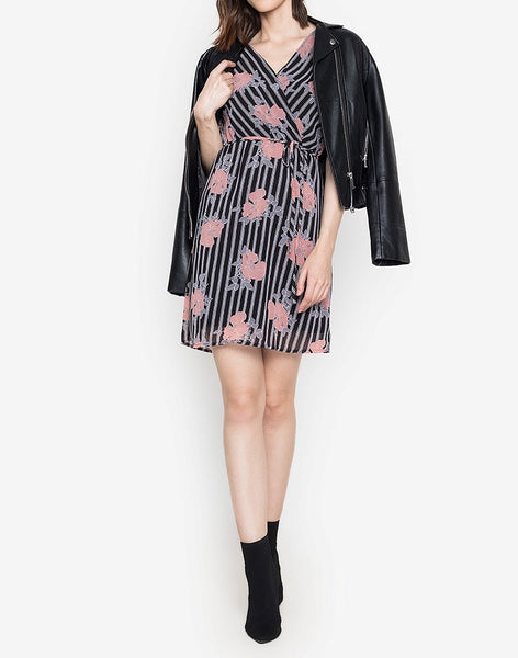 Printed Overlap Flowy Dress