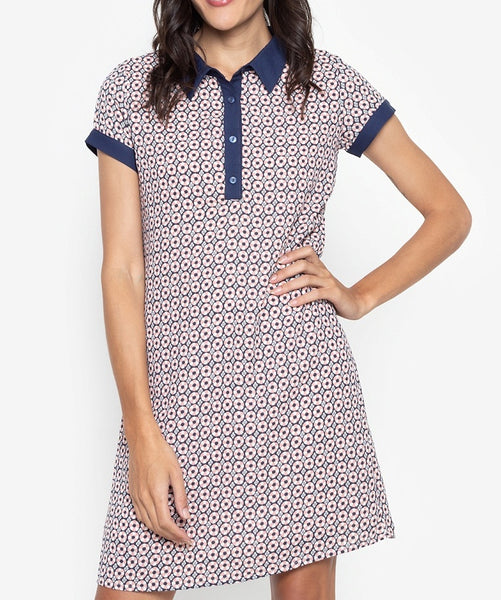 Collared Printed Contrast Shirt Dress