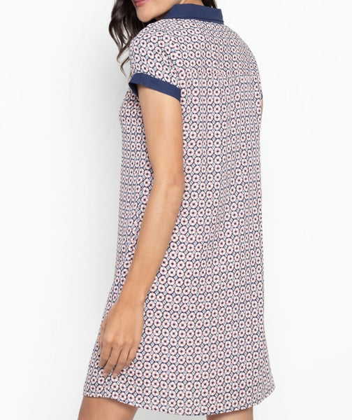 Collared Printed Contrast Shirt Dress