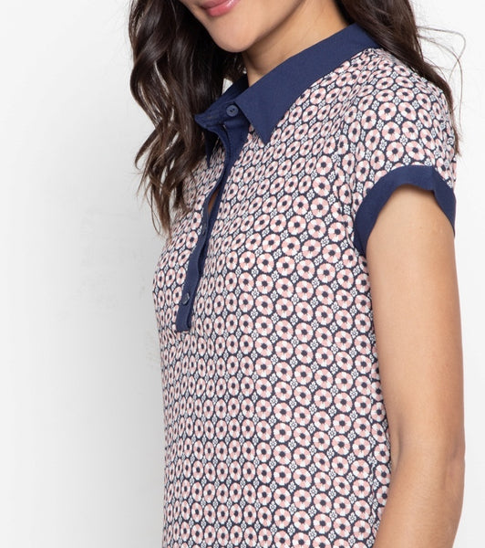 Collared Printed Contrast Shirt Dress