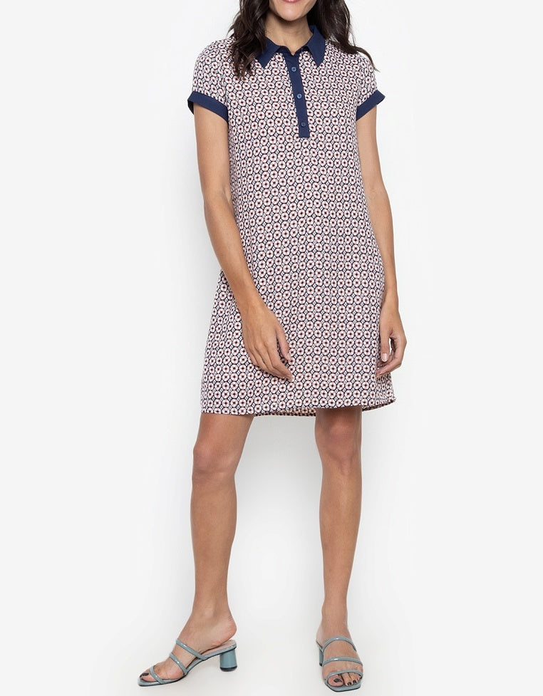 Collared Printed Contrast Shirt Dress