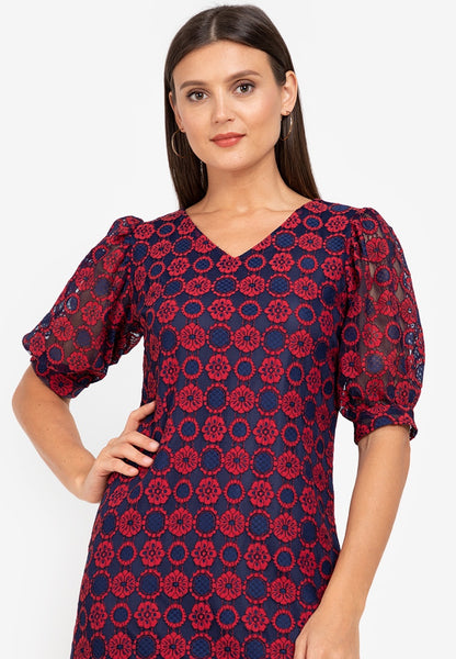 Krizia Puff Sleeve Button Down Lace Dress