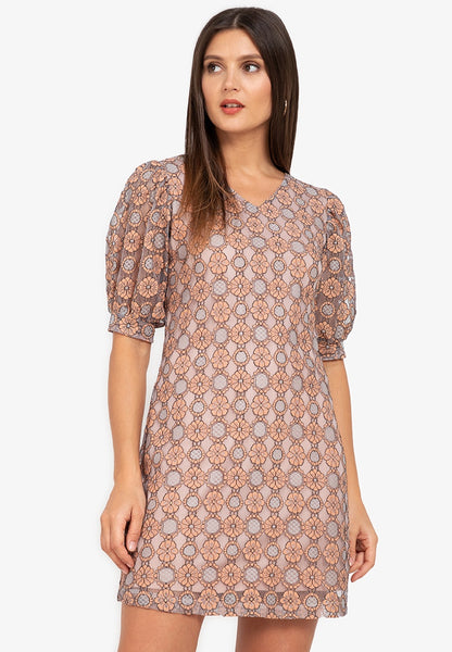 Krizia Puff Sleeve Button Down Lace Dress