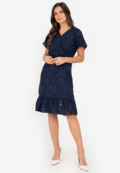 Krizia Special Fabric Wrap Top Flounce Hem Midi Dress