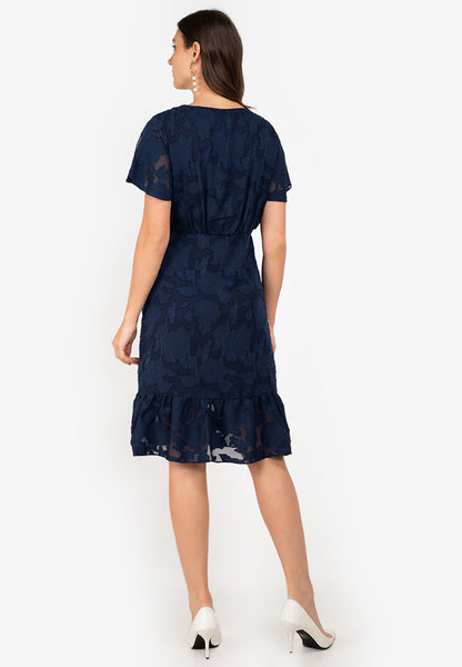 Krizia Special Fabric Wrap Top Flounce Hem Midi Dress