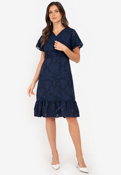 Krizia Special Fabric Wrap Top Flounce Hem Midi Dress